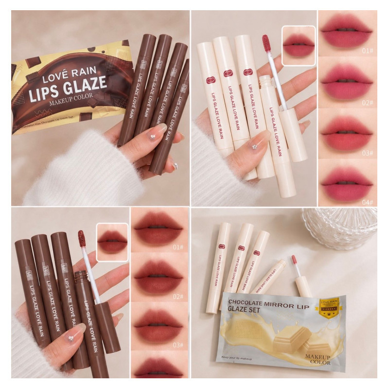 Conjunto de 4pcs Nude Velvet Makeup Lip Gloss Set ,Chocolate À Prova D'água E De Longa Duração MAGIC CASA