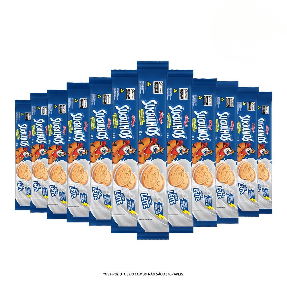 Combo Biscoito Recheado Sucrilhos Leite 85g 12 unidades