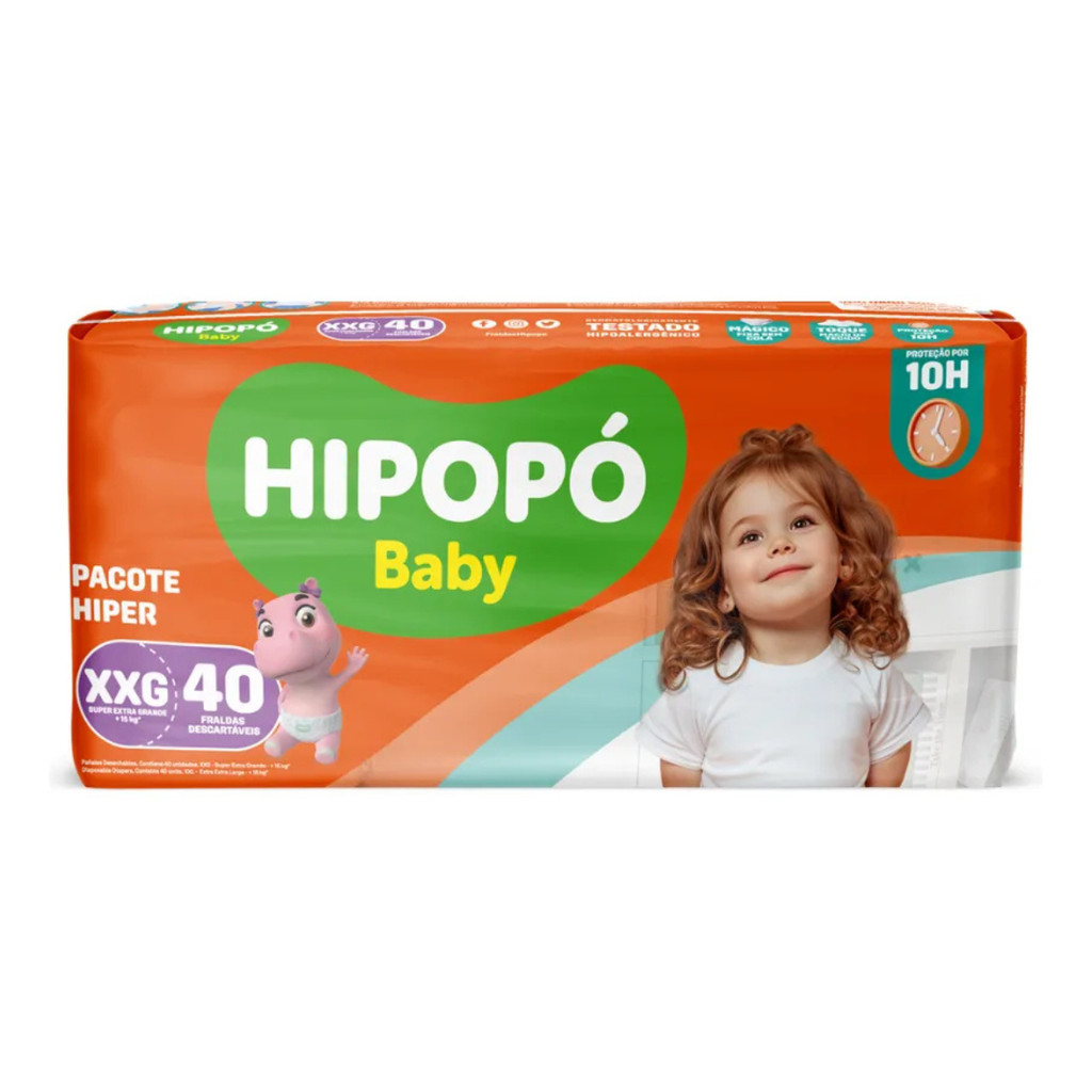 Fralda Hipopó Baby Hiper Tamanho XXG 40 unidades