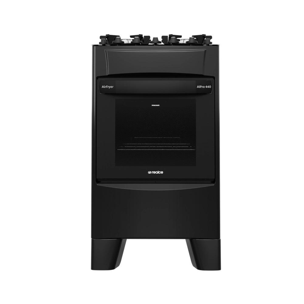 Fogão de Piso 4 Bocas AlPro 440 Preto 127V com Forno Elétrico AirFryer - Realce