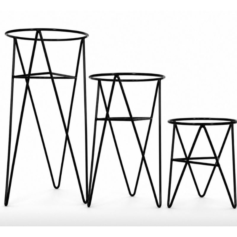 kit 3 Suporte para Vasos Aramado Preto de Chão Porta Plantas Decoração Moderna