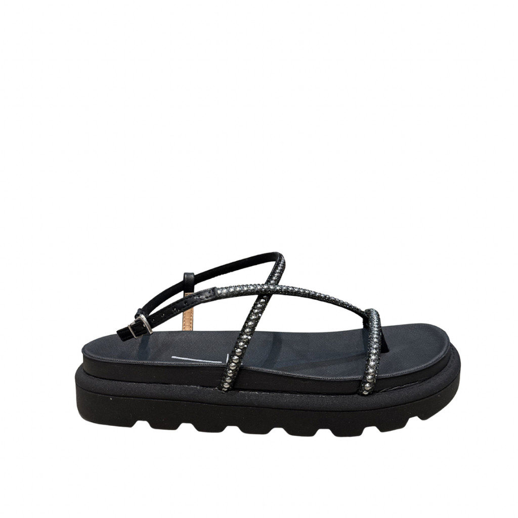 Sandália Papete Vizzano 6459.139 Flatform Strass Tiras Preto
