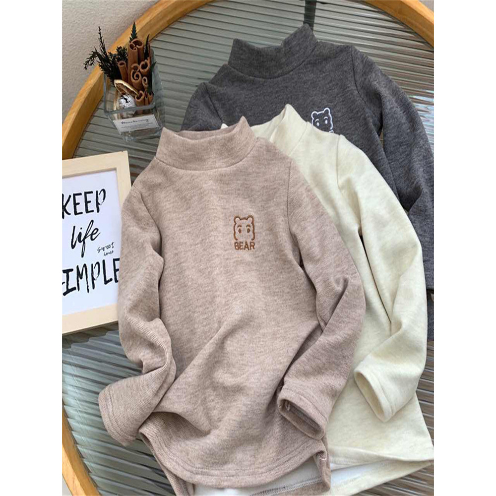 Crianças crianças de lã fina meninos meninas meia gola alta quente interior topos médio pequeno crianças bebê camisetas 