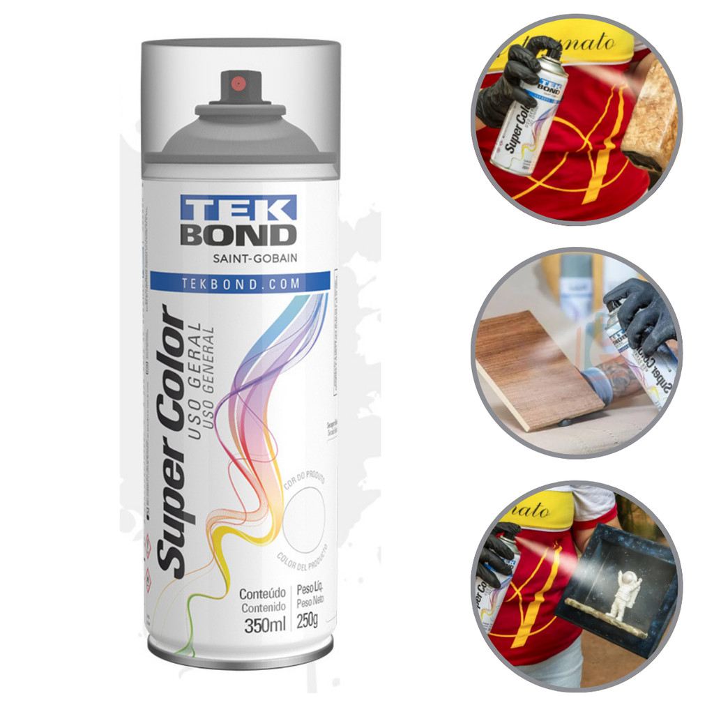 Tinta Spray Aerossol Super Color Verniz Fosco Tekbond Uso Geral 350ml 250g