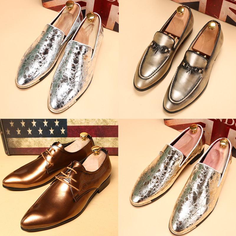 Sapatos de couro pontiagudos britânicos masculinos versão coreana único dourado sapatos masculinos boate estilista de ca