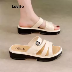 Lovito Chinelo Casual Liso Antiderrapante Versátil Estilo Coreano Para Uso Externo Para Mulheres LFA71159