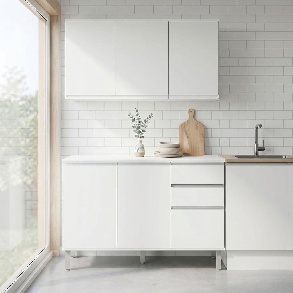 Cozinha Modular Compacta Armario Aereo Balcao Nina Branco