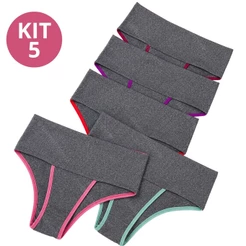 Kit 5 Calcinhas Cós Duplo Cintura Alta Confortável Fitness - Paloma
