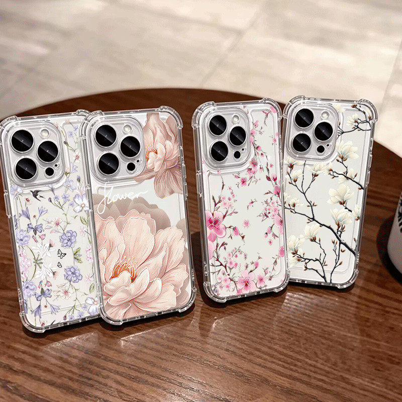 Flor Peônia Lírio Capa Transparente Para Samsung A57 A17 A07 A56 A16 A55 A06 A54 A52 A37 A13 A53 A36 A35 A34 A32 A23 A14