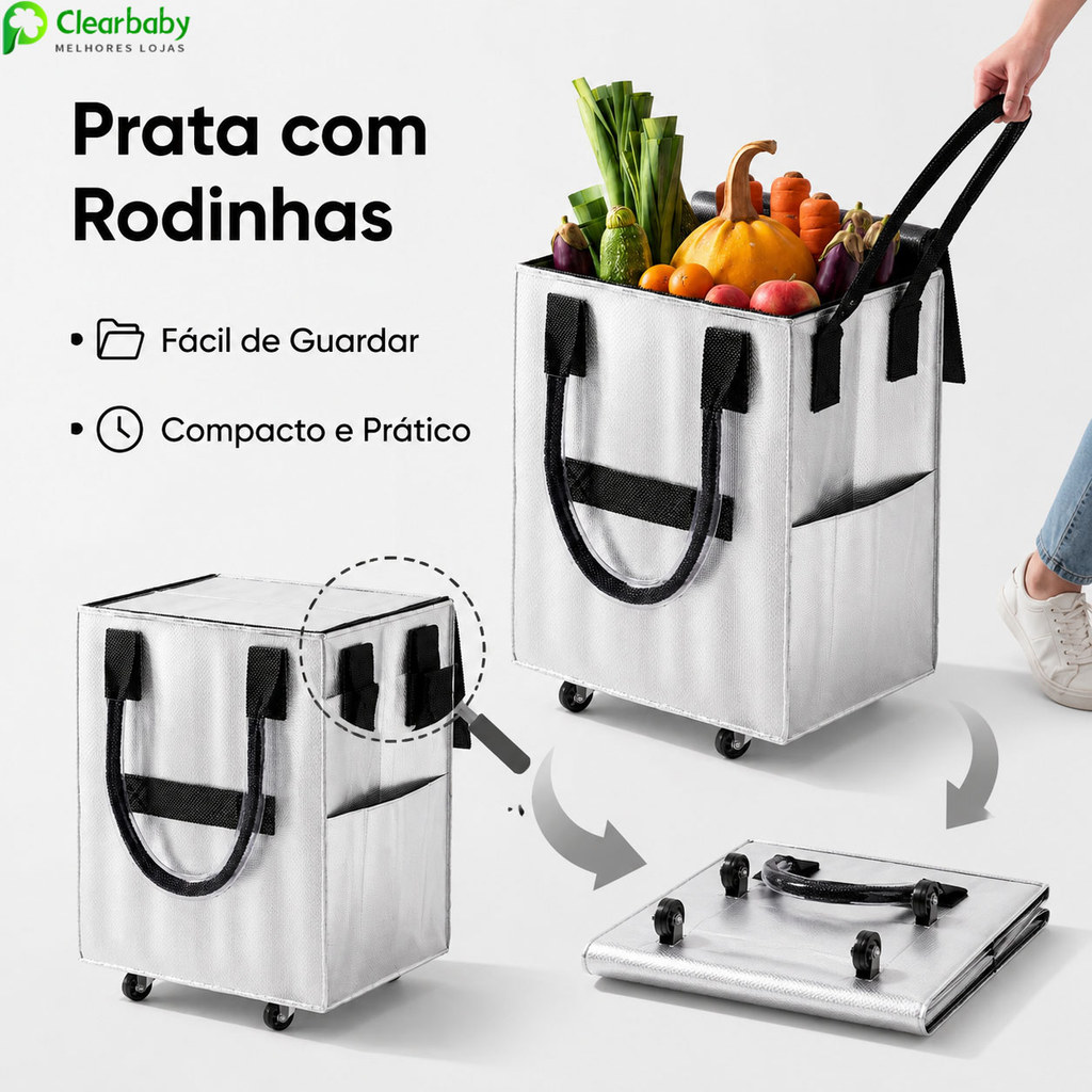 Bolsa Rodinhas Dobrável 55L Carrinho de compras Malas Viagem Organizador