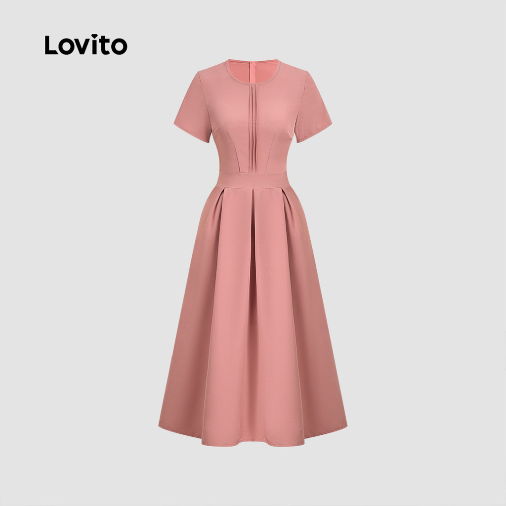 Lovito Vestido Elegante com Pregas e Linhas Estruturadas Vestido Rosa para Mulheres L199ED455 · foto 2