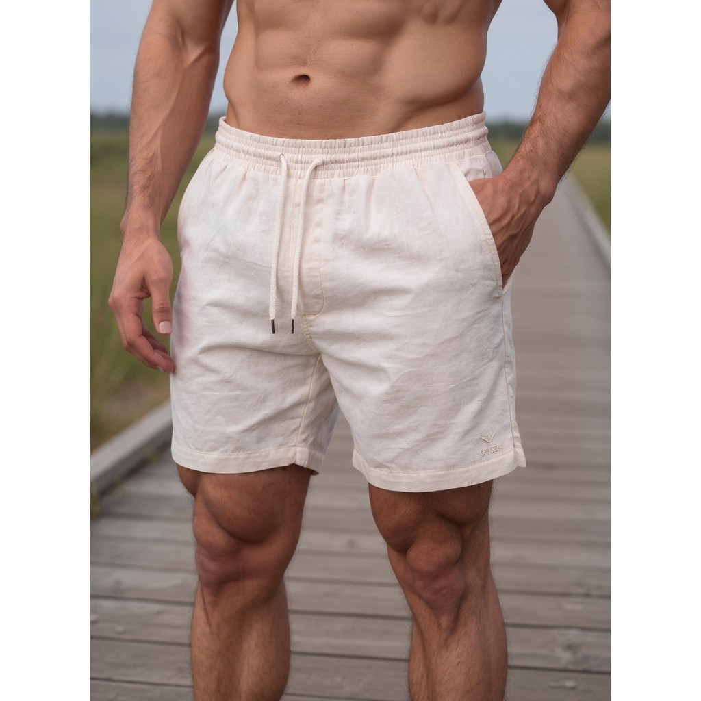 Kit 3 Bermudas Masculinas Linho Elastano Praiana Confortável Verão Off + Bege + Rosa — Jujubel.com