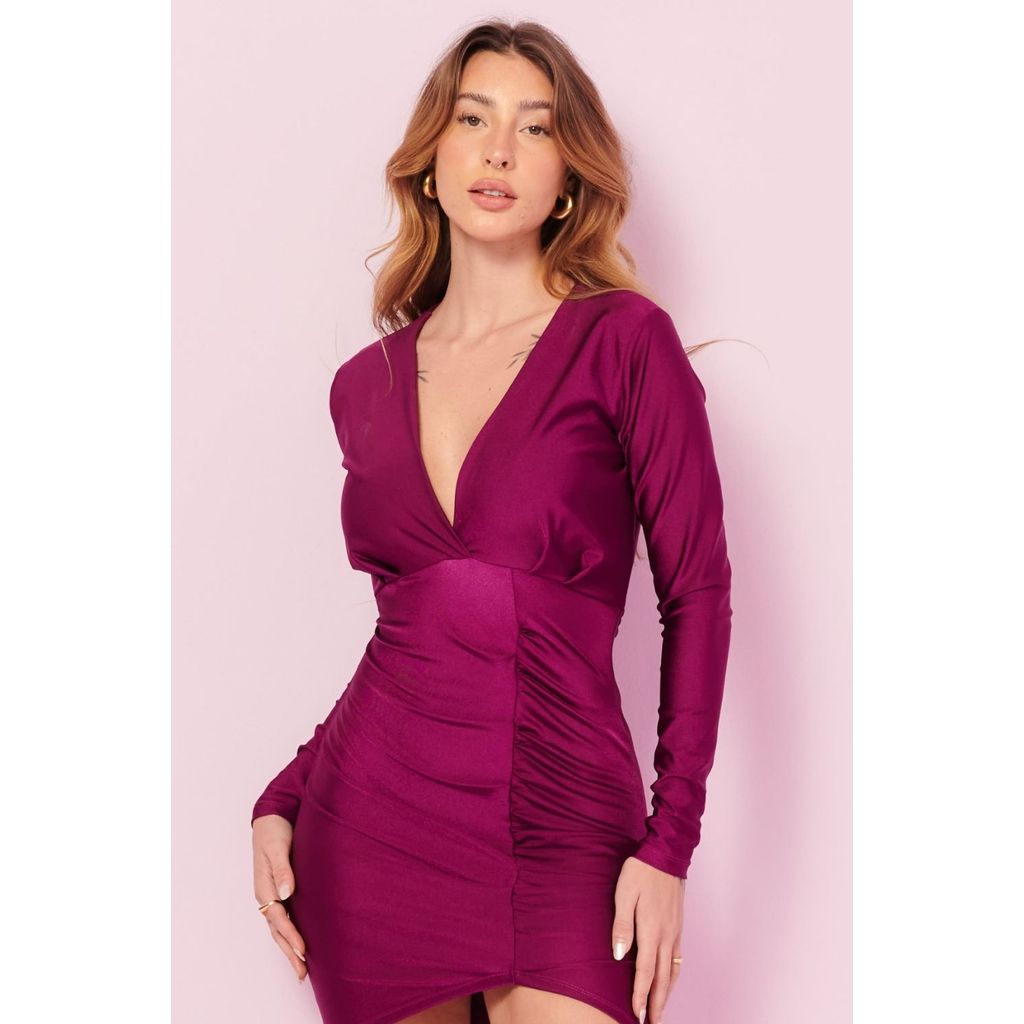 Vestido Curto Up Glam Drapeado Planet Girls Roxo Médio