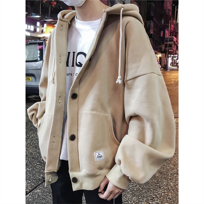Cardigan moletom masculino Casual marca roupas masculinas 2026 solto com capuz forro de lã olhar para a jaqueta roupas s