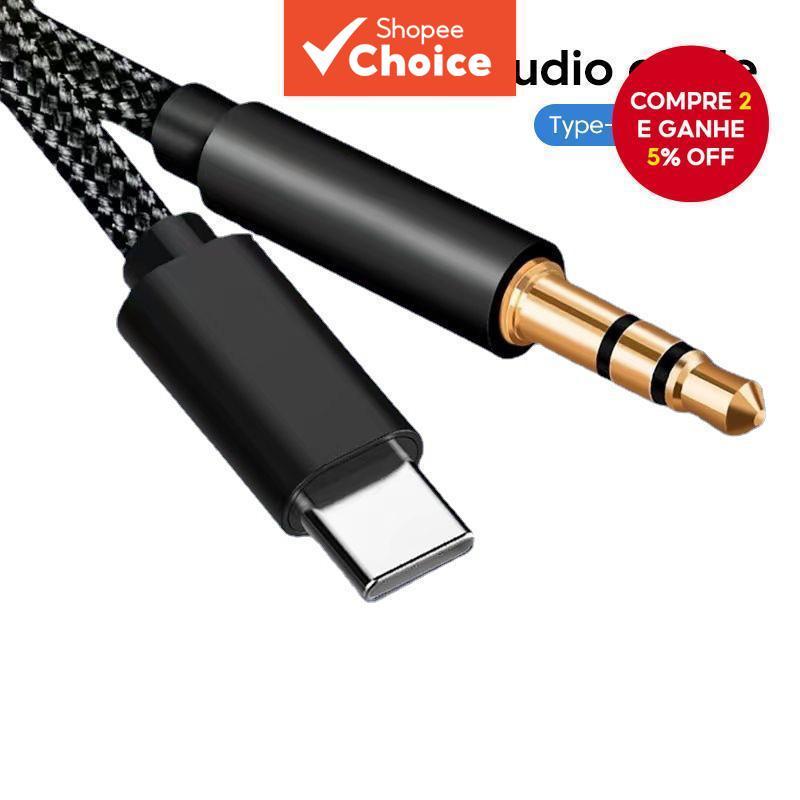 Cabo de Áudio Tipo-C para AUX 3,5mm Adaptador HiFi para Fones de Ouvido para Sam