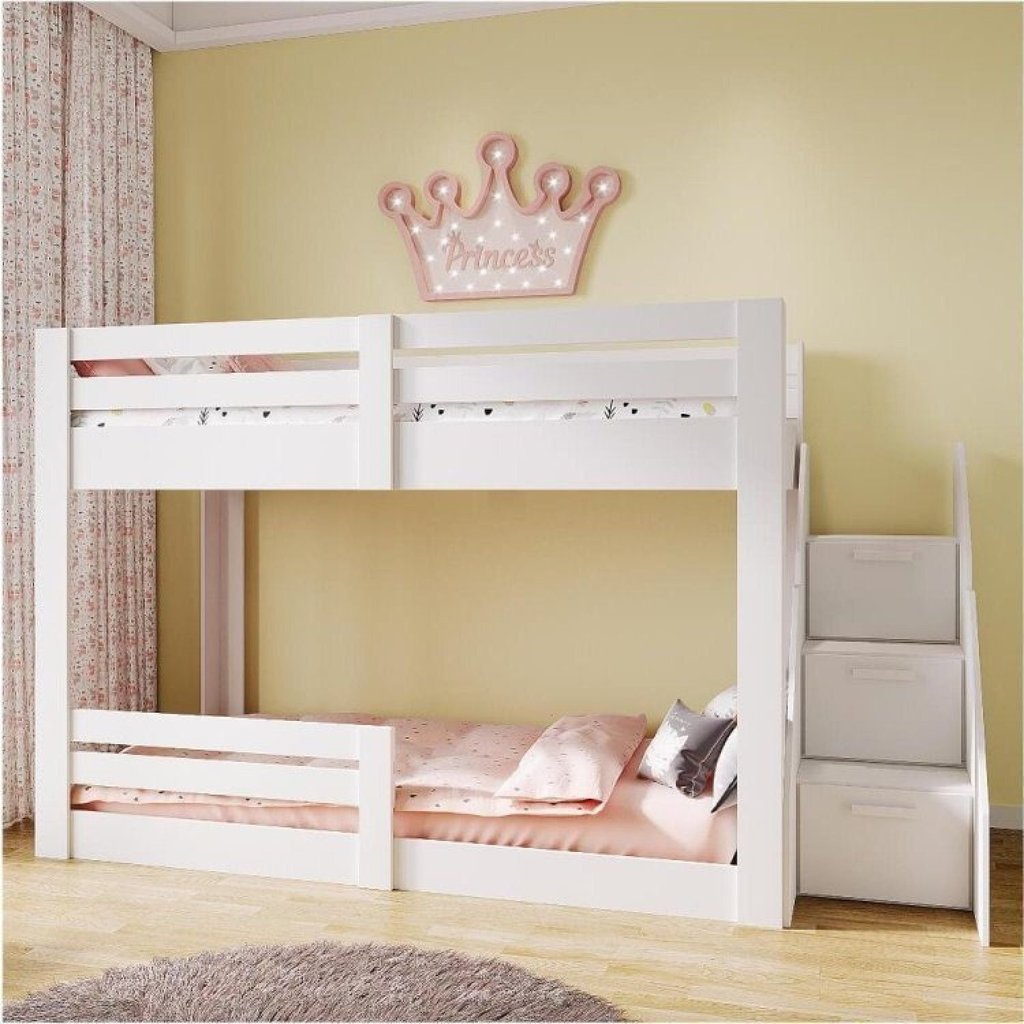 Beliche Montessoriano Star Plus com Grade e Escada Casatema MadeiraOriginals Branco Solteiro
