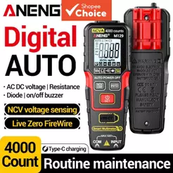 One Piece ANENG M129 Multímetro Digital recarregável 4000 contagens NCV AC/DC Voltagem Resistência Testador com lanterna