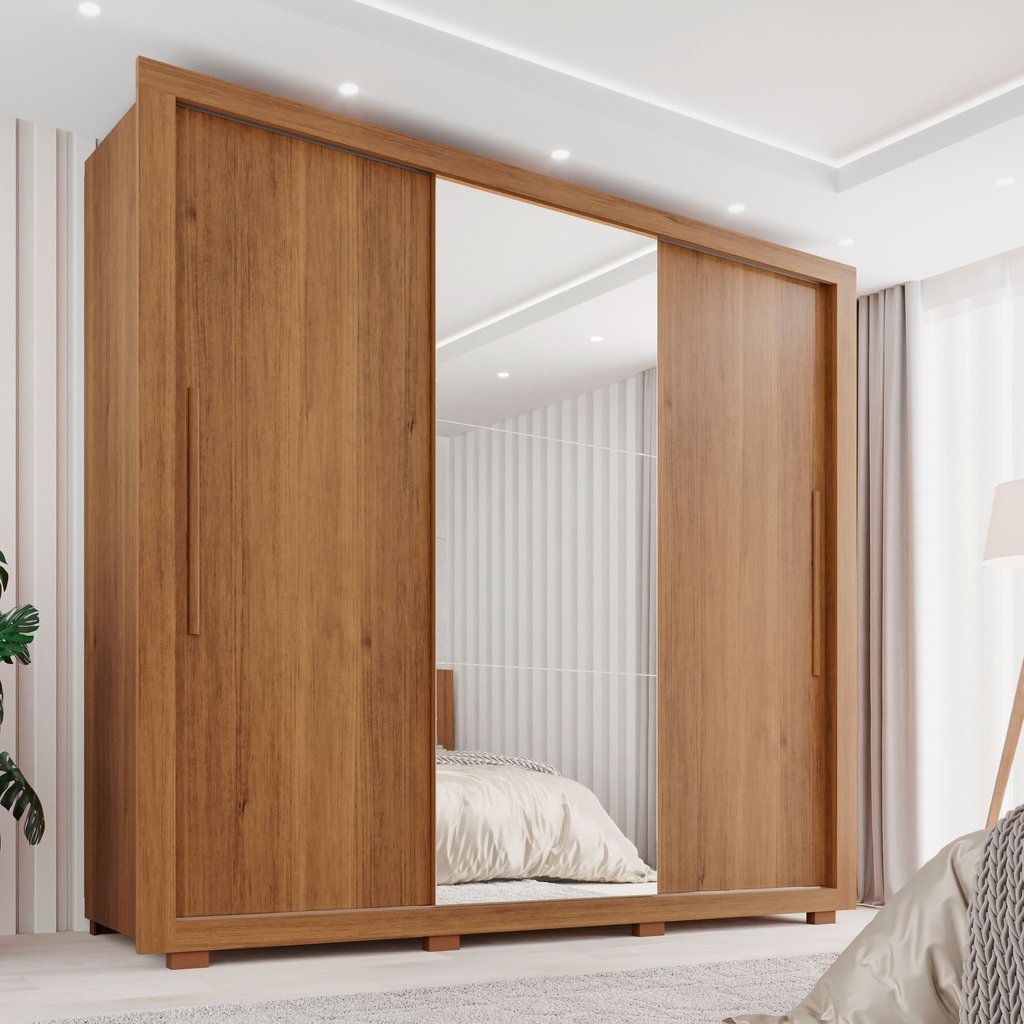 Guarda-Roupa Casal 3 Portas com Espelho Central 4 Gavetas com Pés Costa Rica Cinamomo Cinamomo
