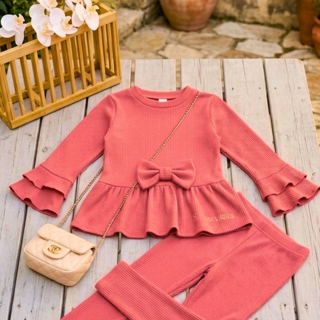Conjunto Infantil Menina Blusa Babado Duplo Calça Skinny Sued Ribaninha 4 a 12 Anos