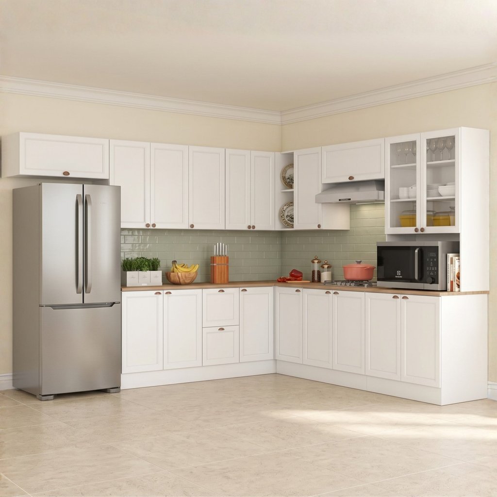 Cozinha Completa Modulada Americana 10 Peças com Paneleiro Torre Quente, Nichos e Balcão com Tampo U