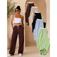 Calça Pantalona Alfaiataria Social Feminina Cos duplo Wid Leg virginia Premium