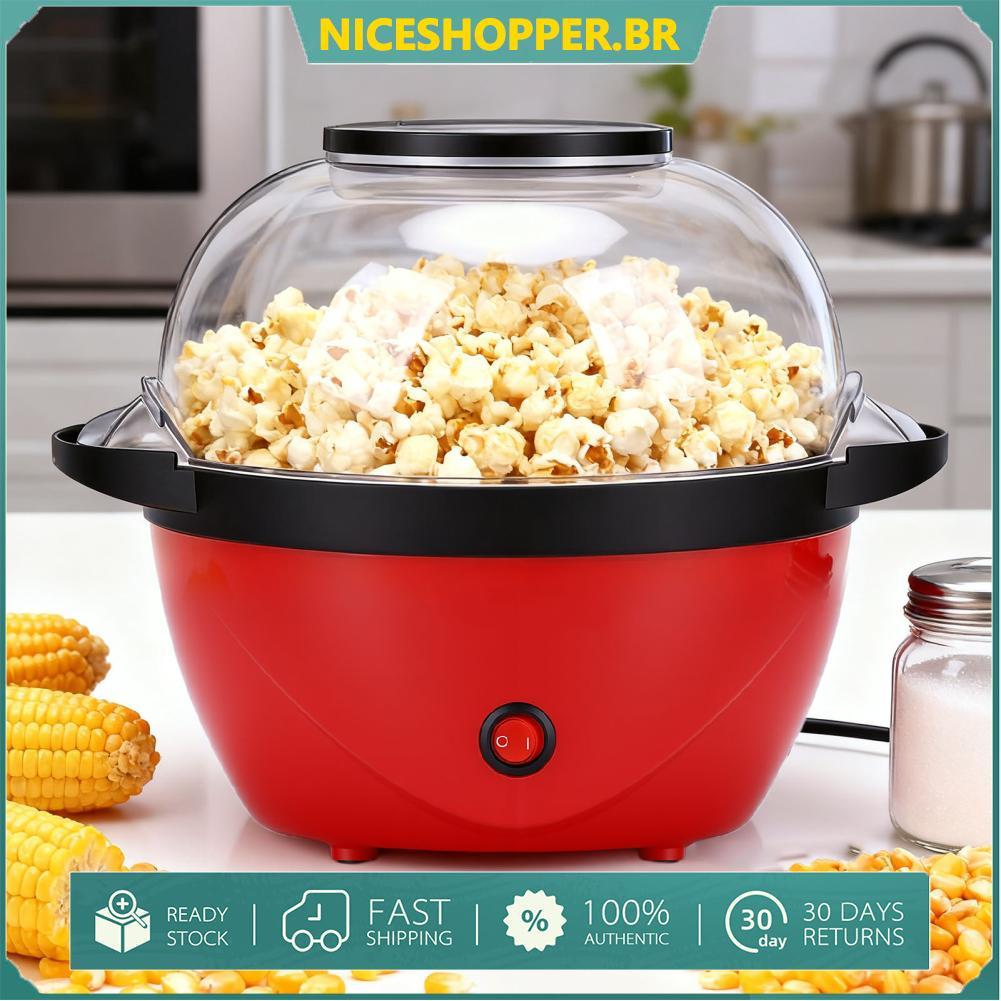 niceshopper.br Máquina de pipoca elétrica de óleo quente 450W com tampa de placa antiaderente Agitador de 10 xícaras de