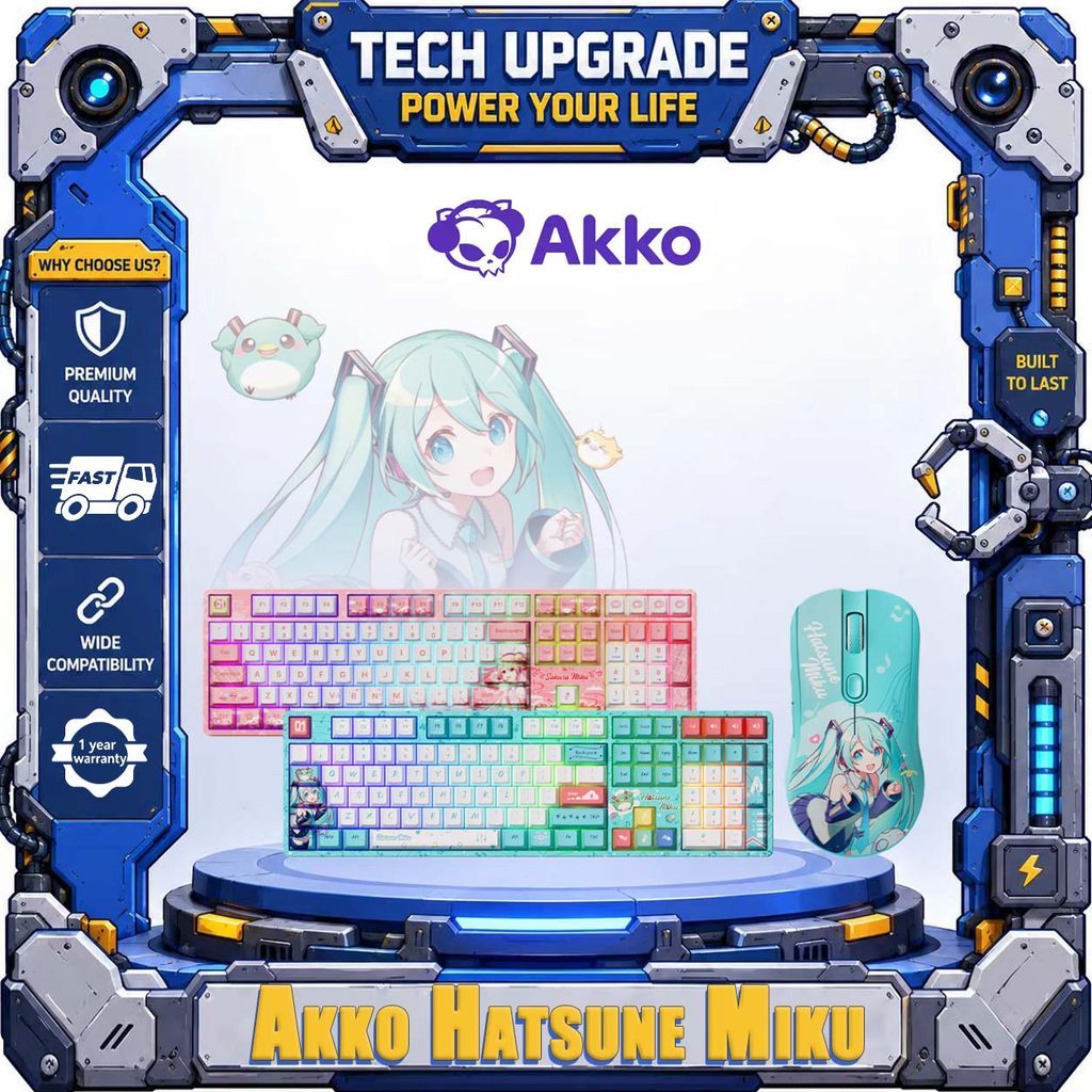 AKKO Hatsune Miku co Marca Três Modos De Plugue Quente Teclado Mecânico PAW3950 