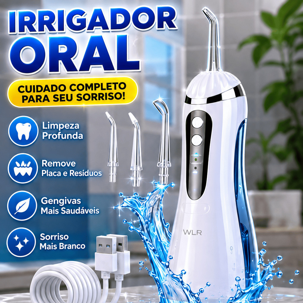Irrigador Oral Eletrico Fio Dental 300 ml Recarregavel Portatil Limpador De Dente Prova Dagua Limpeza Gengivas Bucal