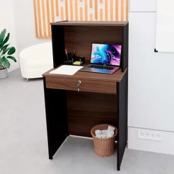 Balcão Caixa Atendimento Comercial Recepção Consultório 60cm Marrom/Nogal Nogal/Preto