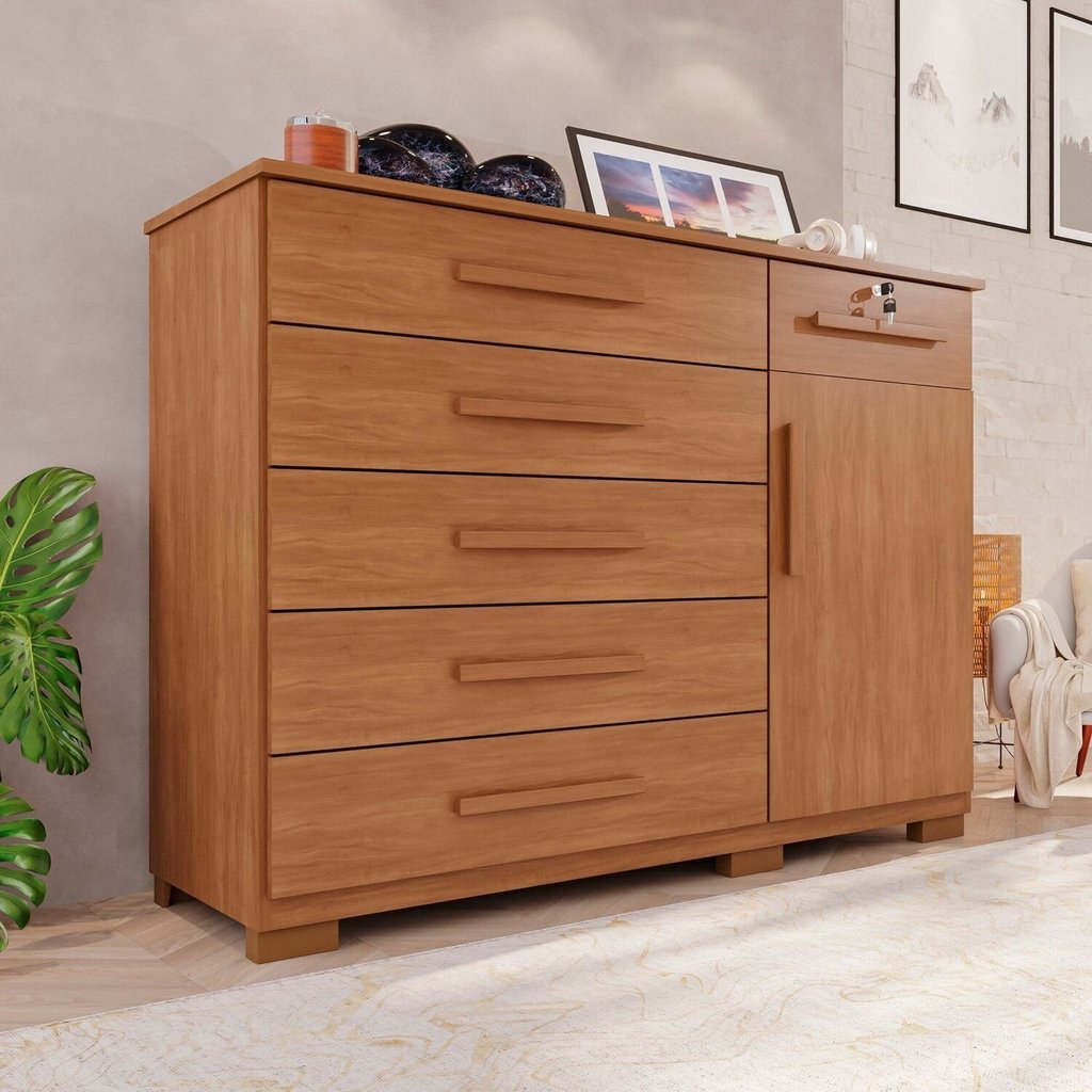 Cômoda para Quarto 1 Portas 6 Gavetas Jade Expresso Móveis Marrom/Cinamomo Cinamomo