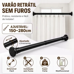 Varão De Cortina Extensível Multiuso Suporta 45 KG Ajustável Retrátil Sem Furos Armários Banheiro