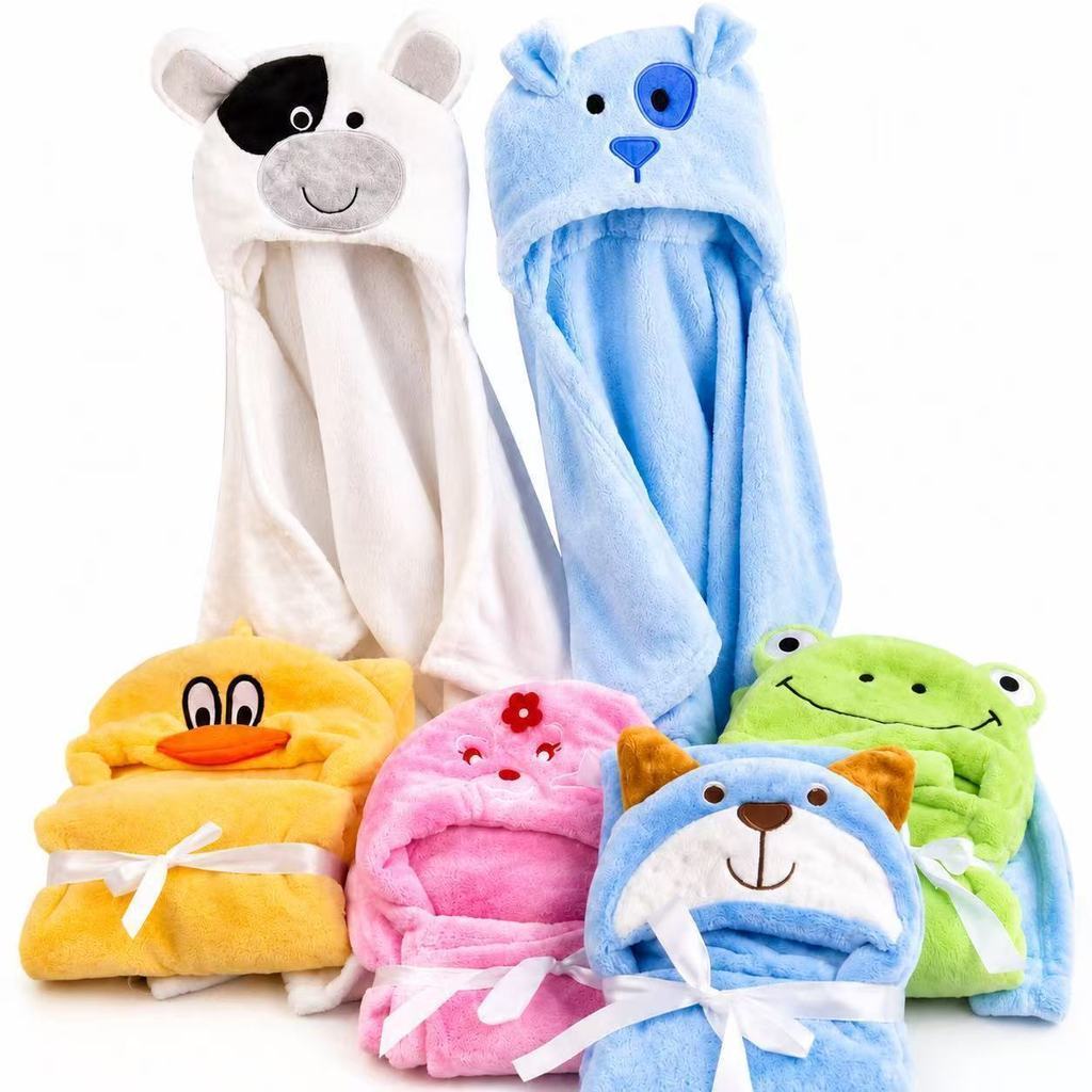 100*70cm Cobertor Do Bebê Com Capuz Recém-Nascido Swaddle Toalha Flanela Crianças Algodão Animal