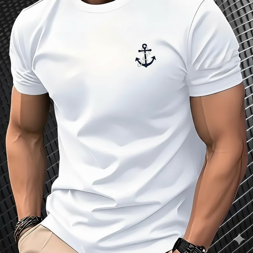 Camiseta Masculina Estampada Ancora Camisa 100% Algodão Básica Moda Estilosa Premium Promoção Verão
