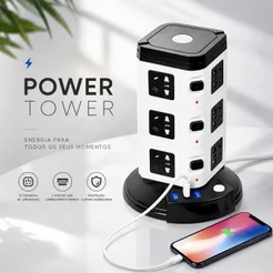 Tomada de proteção contra raios em torre, régua de energia vertical com vários furos e luz noturna USB BM-8700