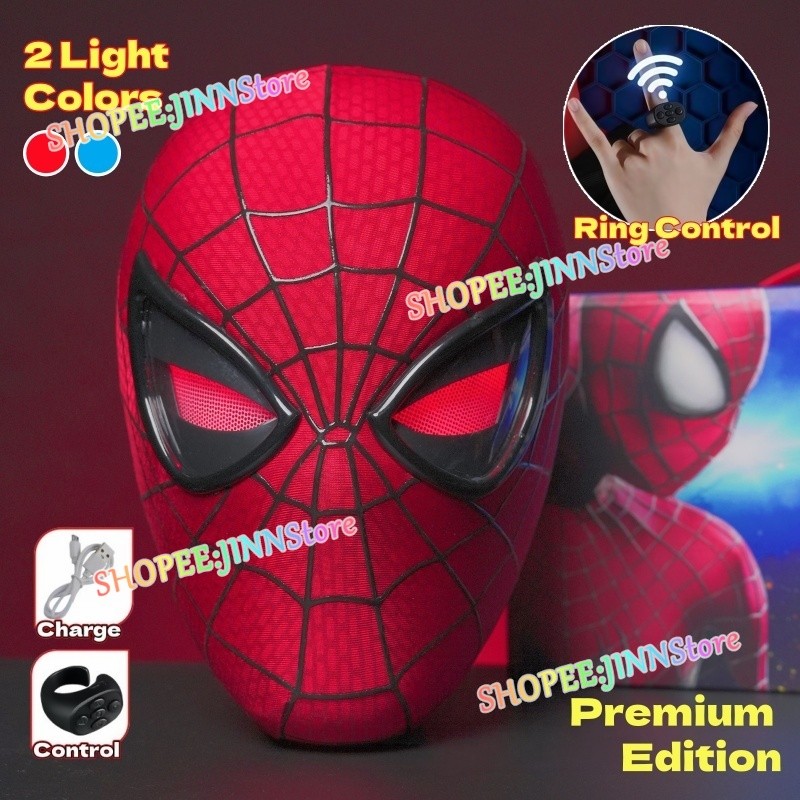 - JINN-Qualidade Premium Spiderman PETER PARKER Máscara Piscando Olhos Piscantes E Brilho Mecanismo Automático Cosplay A