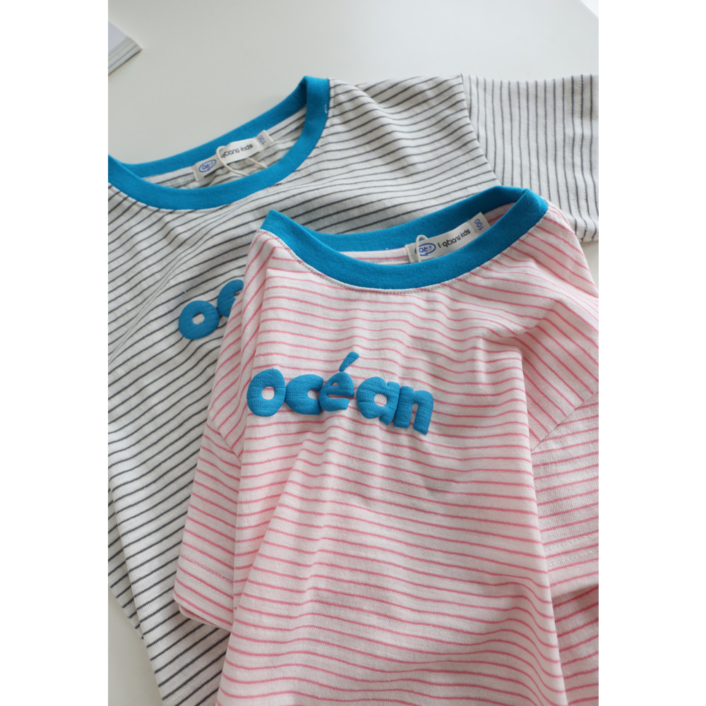 Crianças algodão de manga curta listrado camiseta verão versão coreana meninos meninas camiseta bebê em torno do pescoço