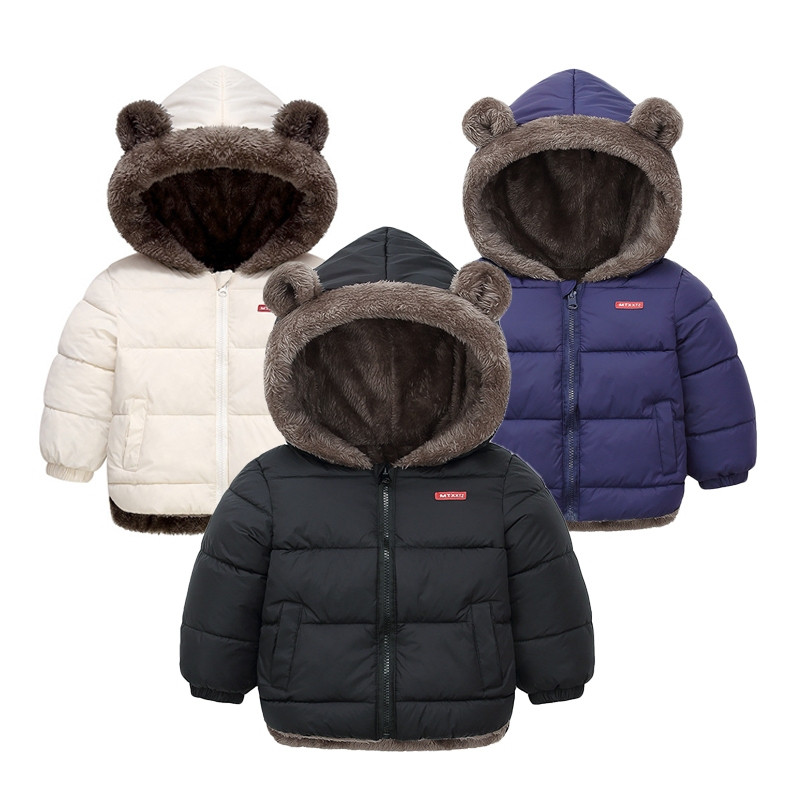 Casacos Grossos para Crianças Outono Inverno com Forro de Veludo, Roupas de Algodão para Meninas com Capuz Sólido, Agasa