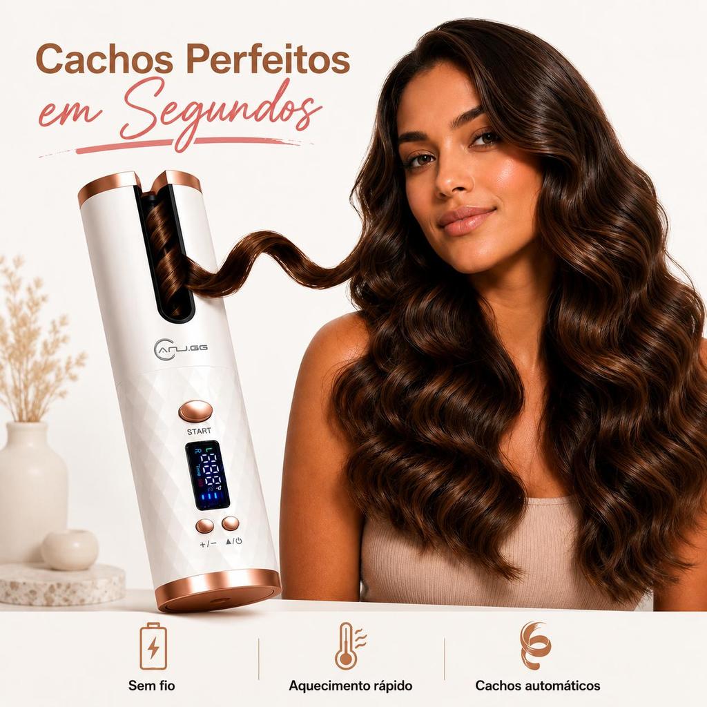 Modelador De Cachos Automático Sem Fio Recarregável Cerâmica Com LCD Temperatura Ajustável Profissional