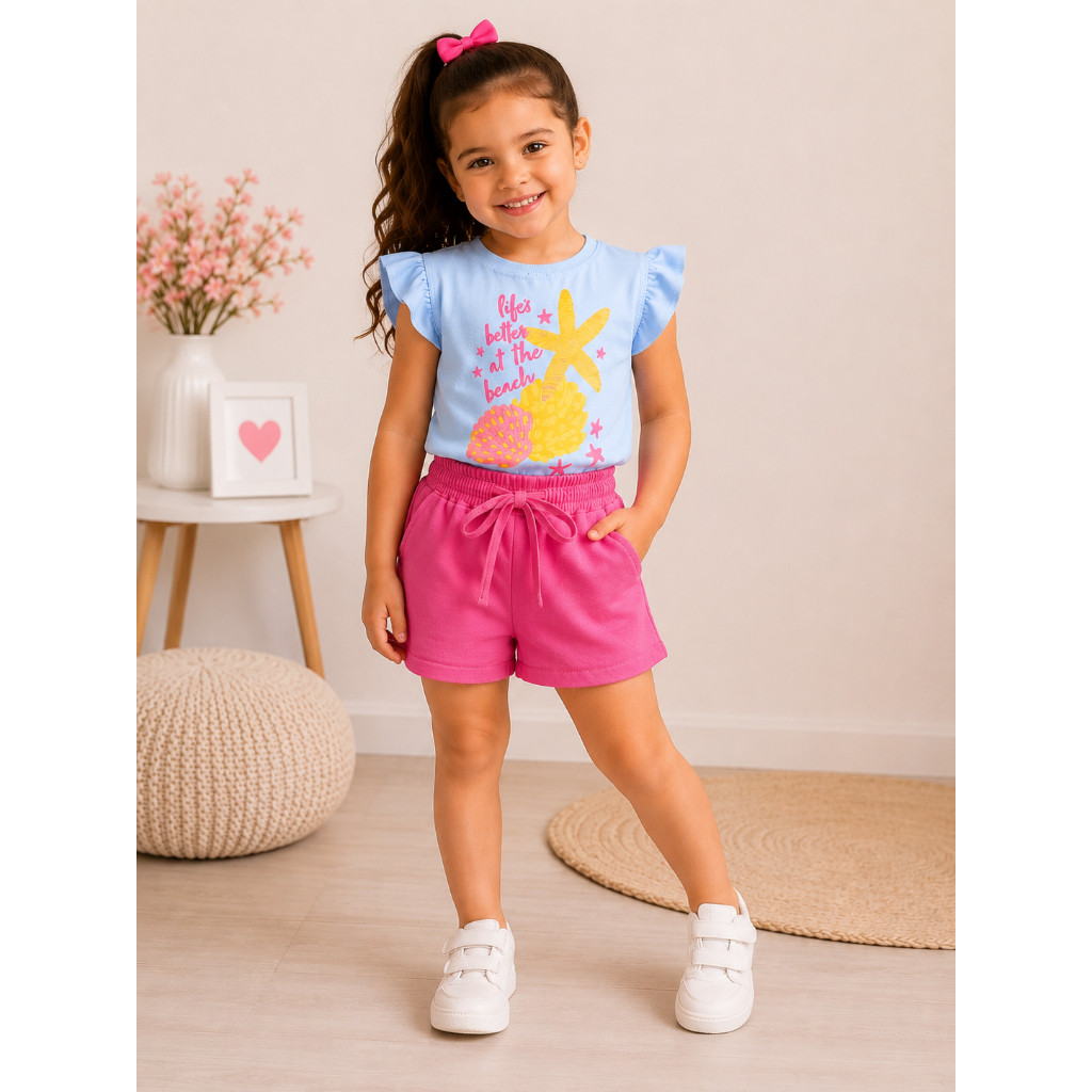 Conjunto Infantil Feminino Verão Short e Blusa | Roupa Infantil Menina | Conjunto Verão Casual