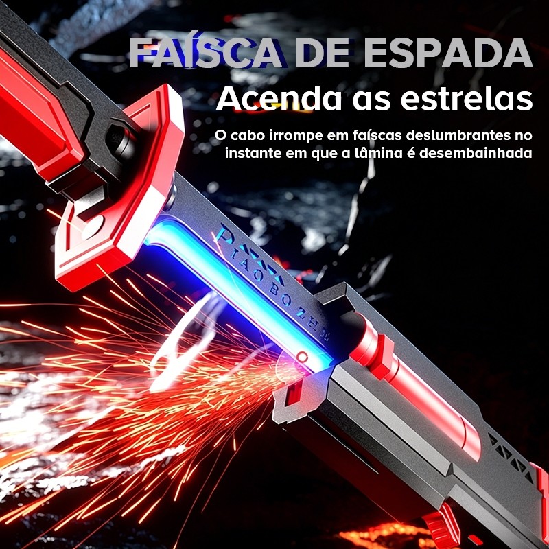 Espada Katana Samurai Grande 80cm com LED RGB e Efeitos de Faísca e Fumaça