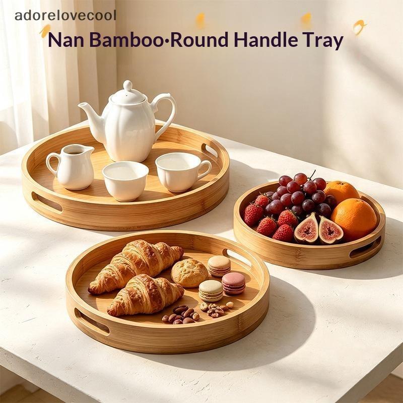 Bandeja Redonda De Bambu Para Servir Com Alça , Leve De Madeira Comida , 25-40CM Dormitório , Sna , Bebida , Uso
