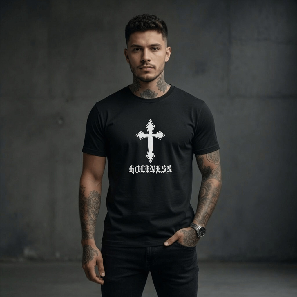 Camiseta Masculina Estampada Cruz Holiness100% Algodão Premium Camisa Blusa Homem Academia Confortavel Plus Size