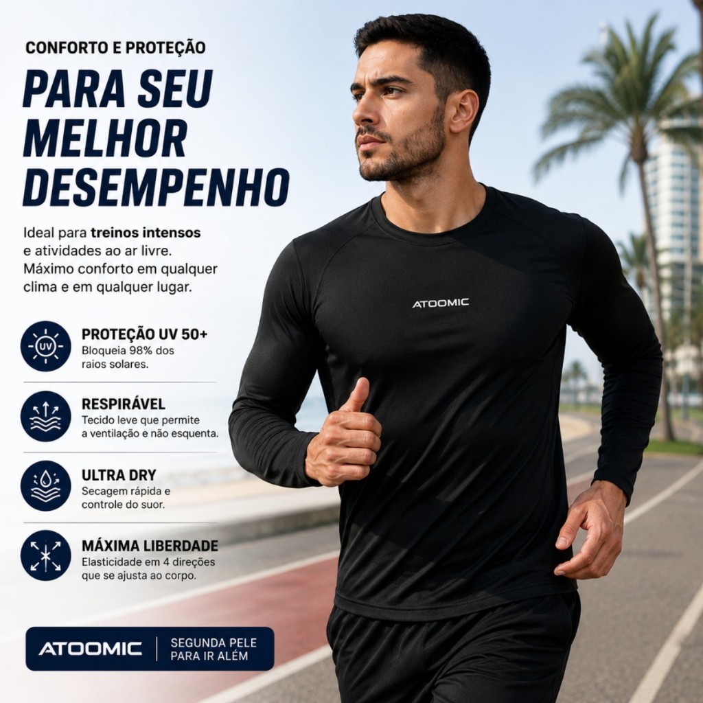 Camiseta Térmica UV 50+ Manga Longa Unissex Segunda Pele Malha Fria Lisa Academia Fitness Corrida Proteção Solar