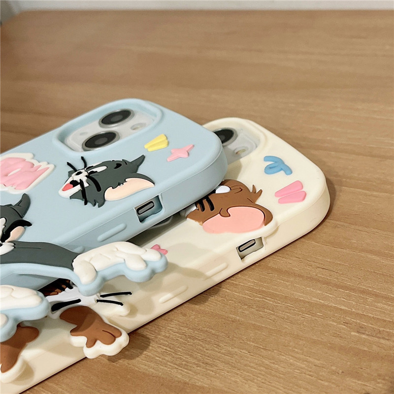 13 Apple Running 1612 Cartoon Adequado para iphone14 Mãos 15promax Chassis Perseguindo Conjunto Gato e Mouse 11