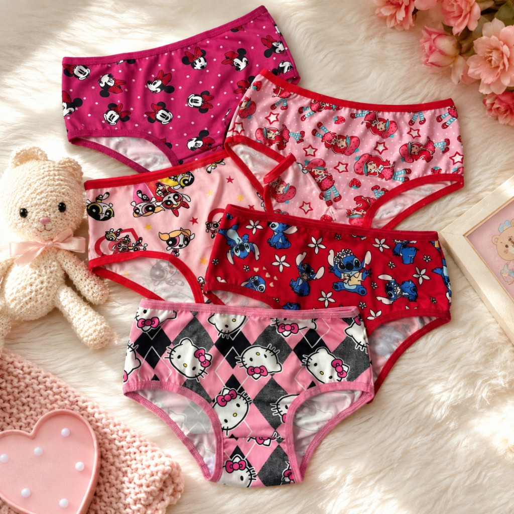 Kit 3 ou 5 Calcinhas Infantis Femininas Estampadas com Forro 100% Algodão Confortáveis Dia a Dia