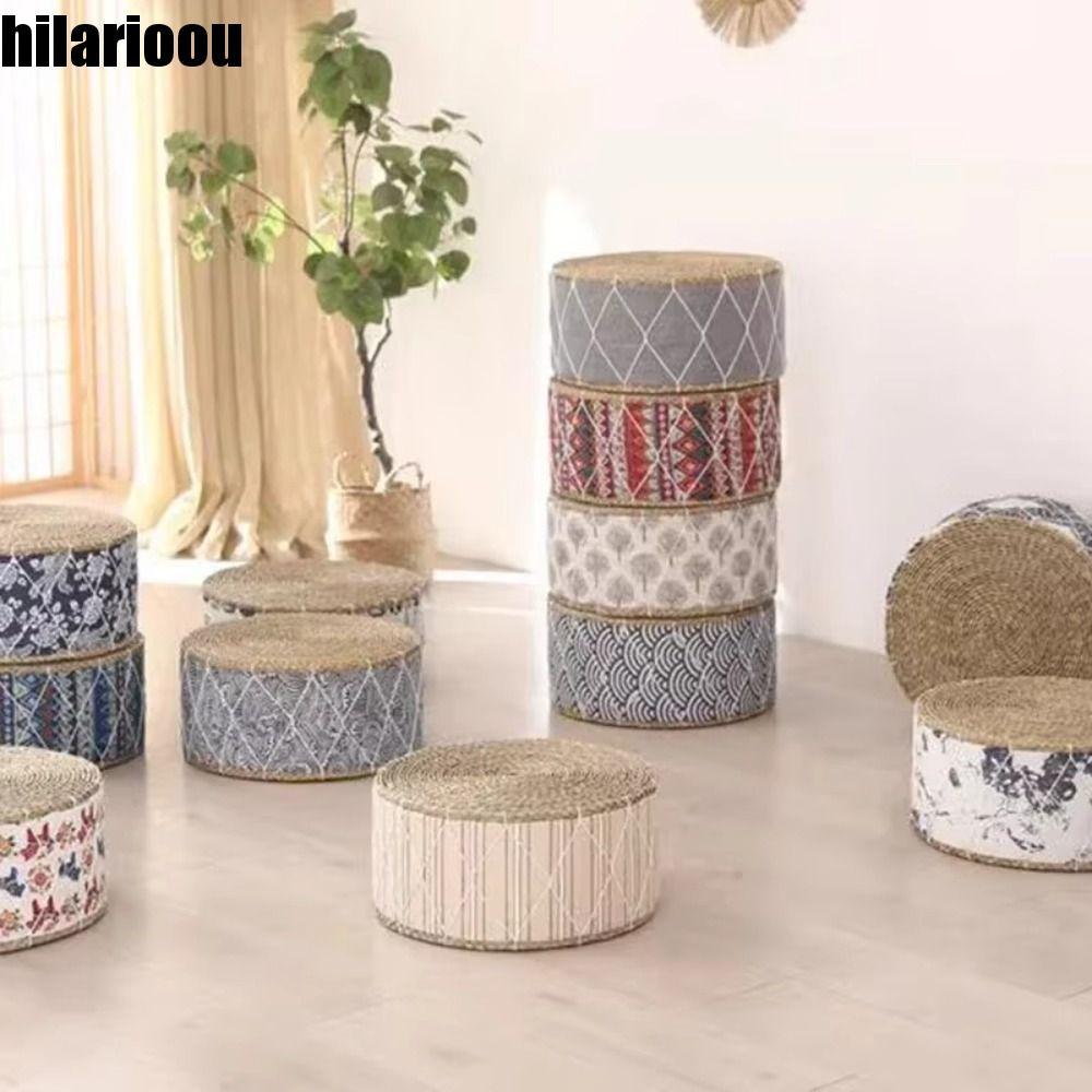 Imagem Banqueta Tecida HILARIOOU , Almofada De Piso Redonda À Mão Zafu De Material Durável De Design Portátil