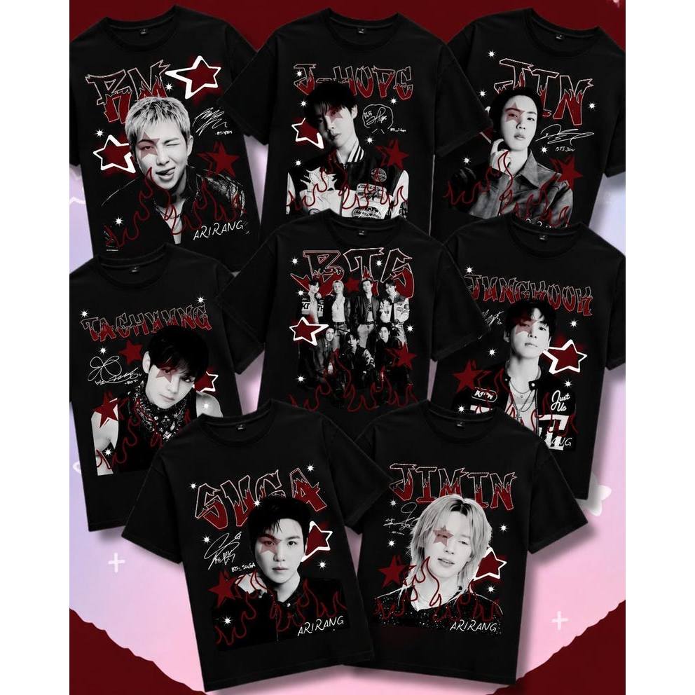 Camiseta Masculina e Feminina Oversized, Estampa dos Integrantes do BTS K‑pop, Camiseta Confortável