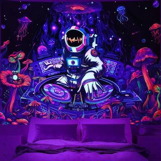 Tapeçaria de Astronauta com Luz Negra que Brilha no Escuro, Tapeçaria Engraçada de DJ e Música, Reativa aos Raios UV, co