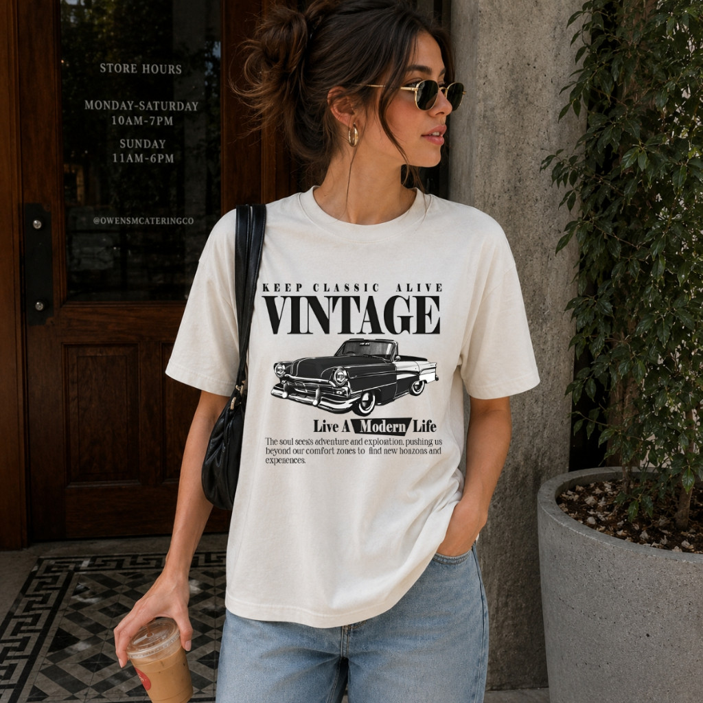 Camiseta Feminina Estampada Vintage Carro Retrô 100% Algodão Premium Casual Confortavel
