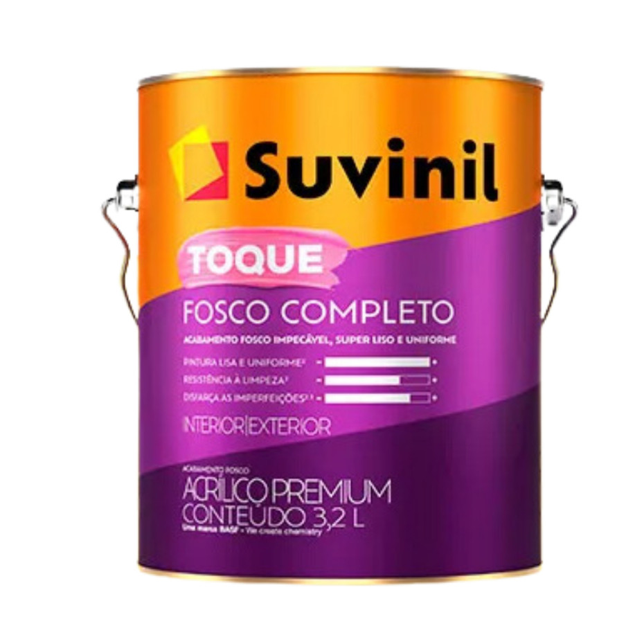 Tinta Acrílica Toque Fosco Completo Suvinil 3,6L Acabamento Fosco Pintura Lisa e Uniforme Externa